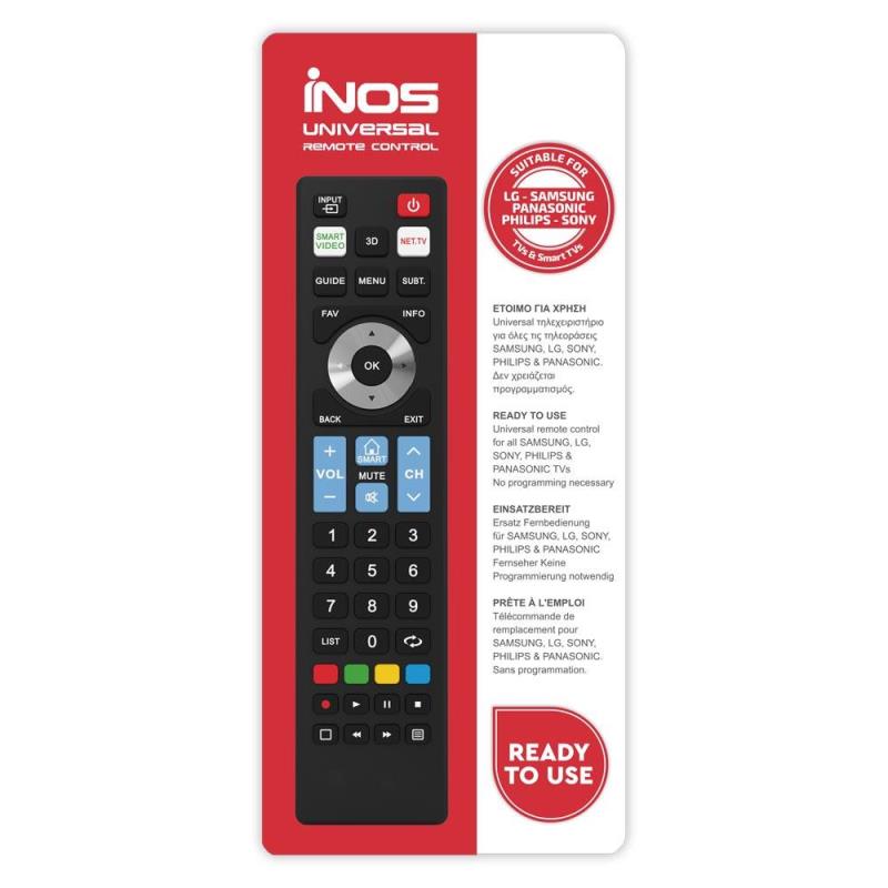 Τηλεχειριστήριο inos για Samsung, LG, Sony, Philips & Panasonic TVs & Smart TVs (Ready To Use)