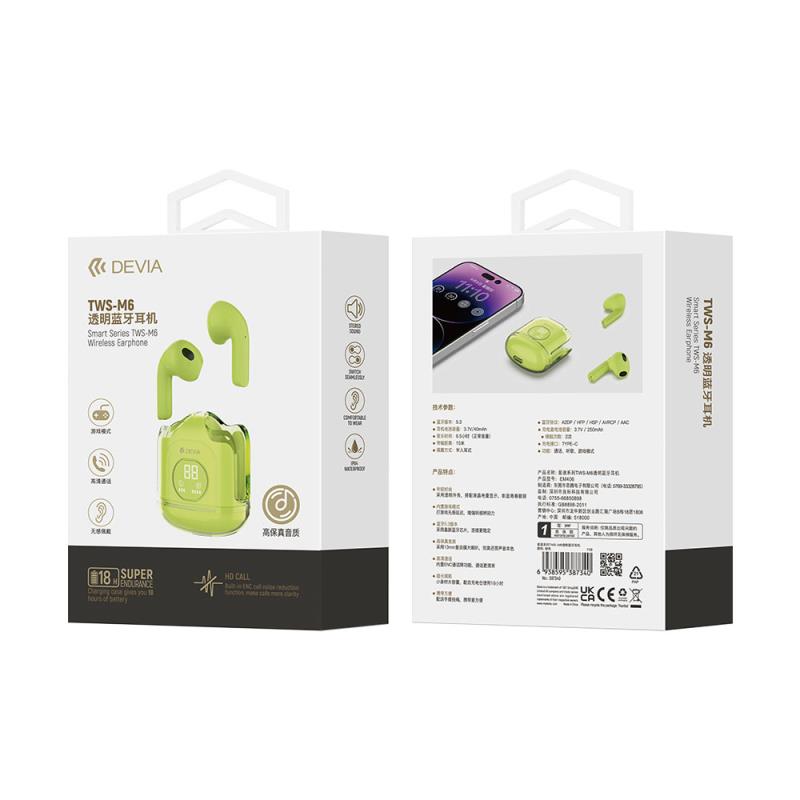 True Wireless Ακουστικά Bluetooth Devia EM406 M6 Smart Πράσινο