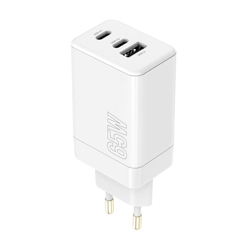 Φορτιστής Ταξιδίου Ταχείας Φόρτισης Maxlife MXTC-08-65ACC με Τριπλή Έξοδο USB A & 2xUSB C PD QC 65W Λευκό