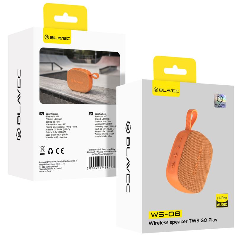 Φορητό Ηχείο Bluetooth Blavec WS-06 Go Play TWS 6W Πορτοκαλί