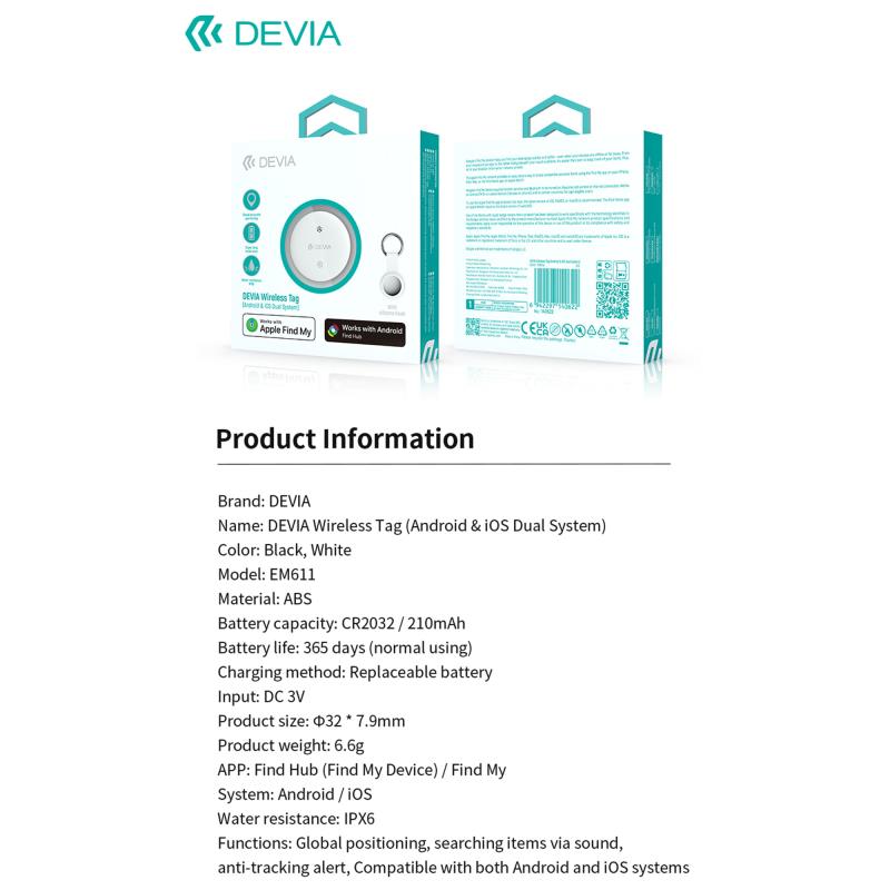 Συσκευή Εντοπισμού Devia Tag EM611 Android & iOS Dual System Λευκό
