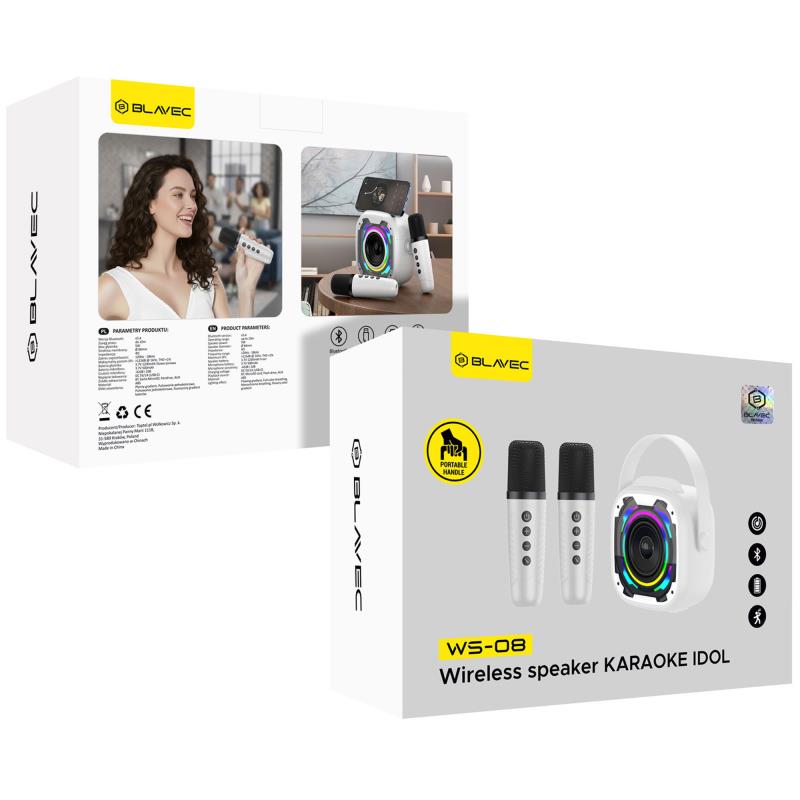 Φορητό Ηχείο Bluetooth Blavec WS-08 Karaoke Idol με 2 Μικρόφωνα 8W Λευκό