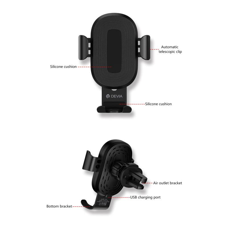 Universal Βάση Στήριξης Αεραγωγού Αυτοκινήτου Devia EA194 Gravity Sensor με Ασύρματη Φόρτιση 10W Μαύρο