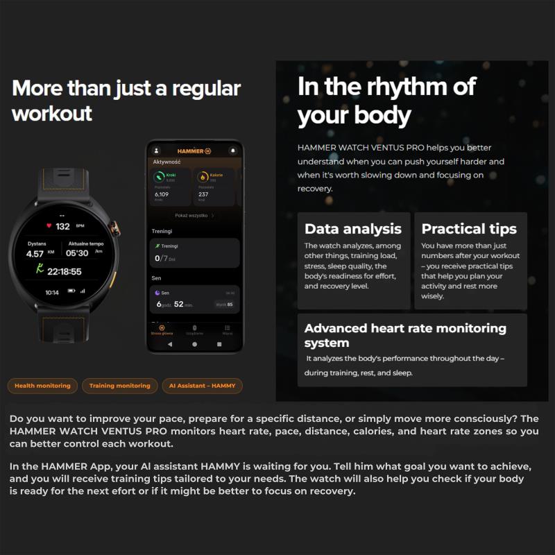 Smartwatch Hammer Watch Ventus Pro 1.43" Μαύρο