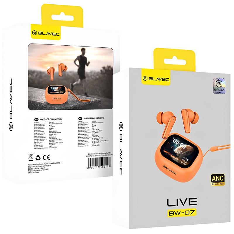 True Wireless Ακουστικά Bluetooth Blavec BW-07 Live ANC με Οθόνη LCD Πορτοκαλί