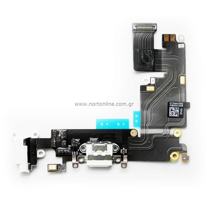 Καλώδιο Πλακέ Apple iPhone 6s Plus με Επαφή Φόρτισης, Επαφή Hands Free & Μικρόφωνο Λευκό (OEM)