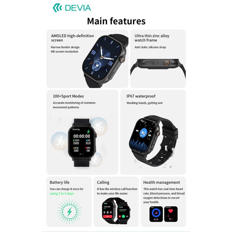 Smartwatch Devia Pro2 2.04" Ασημί