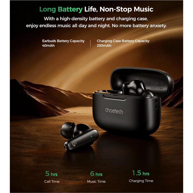 True Wireless Ακουστικά Bluetooth Choetech BH-T86 Μαύρο