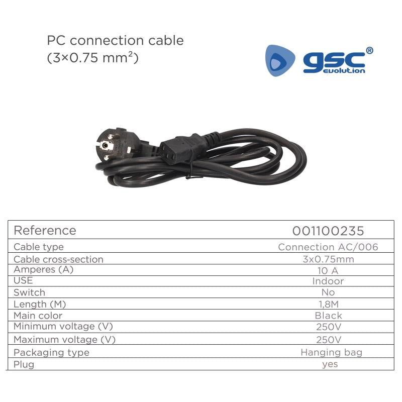 Καλώδιο Τροφοδοσίας GSC 3x0.75mm για Desktops 1.8m Μαύρο