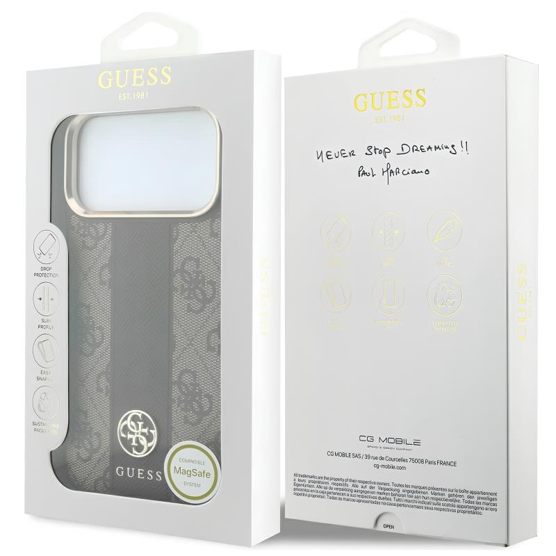 Θήκη TPU & PC Guess Apple iPhone 18 Pro Max/ 17 Pro Max MagSafe Leather Stripe Round Classic Logo Καφέ