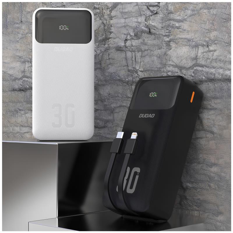Φορτιστής Ανάγκης Dudao K15Max 22.5W 30000mAh PD QC με 2 Ενσωματωμένα Καλώδια Μαύρο