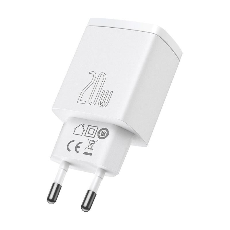 Φορτιστής Ταξιδίου Ταχείας Φόρτισης Baseus Compact με Διπλή Έξοδο USB A & USB C PD QC 20W 3A Λευκό