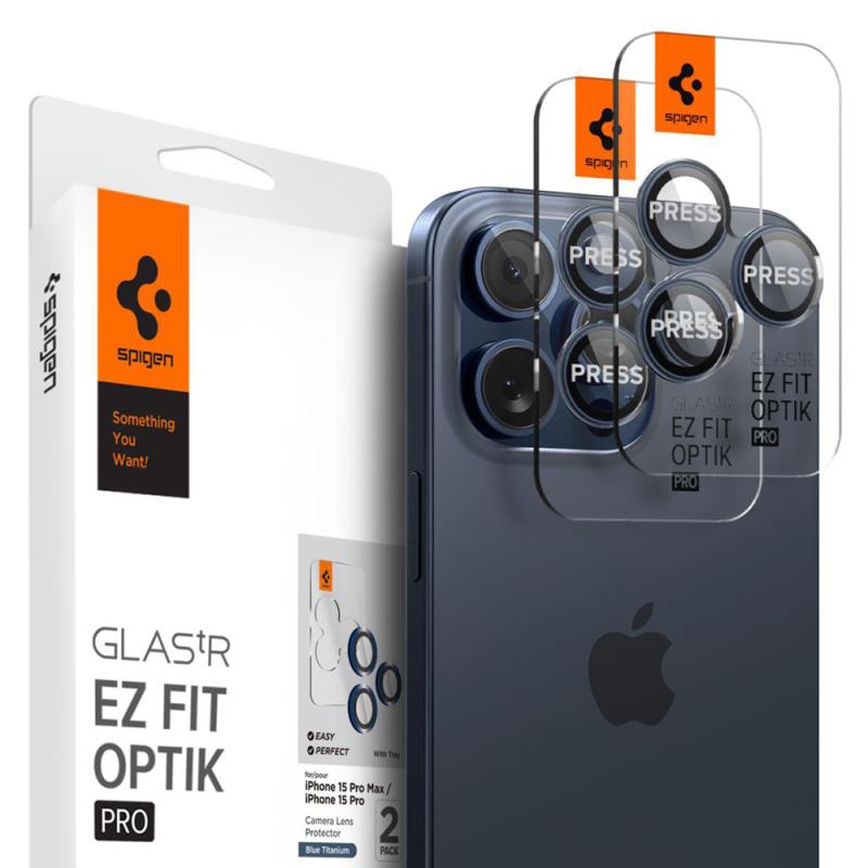 Προστατευτικό Κάλυμμα Κάμερας Spigen Optik.tR EZ-FIT για Τζαμάκι Κάμερας Apple iPhone14 Pro/ 14 Pro Max/ 15 Pro/ 15 Pro Max/ 16 Pro/ 16 Pro Max/ 17 Pro/ 17 Pro Max Μπλε Τιτάνιο (2 τεμ.)