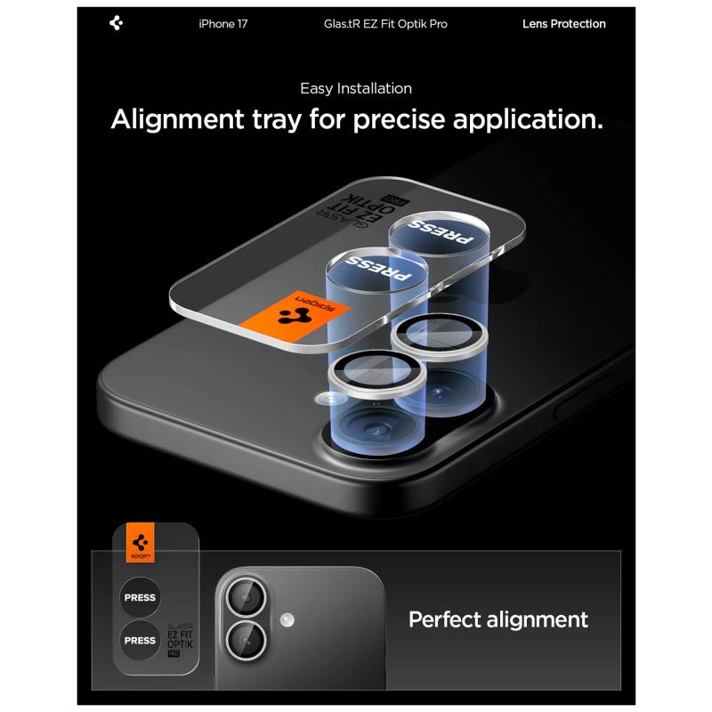 Προστατευτικό Κάλυμμα Κάμερας Spigen Optik.tR EZ-FIT για Τζαμάκι Κάμερας Apple iPhone 16 / 16 Plus/ 17 Black (2 τεμ.)