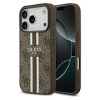 Θήκη PU Guess MagSafe Apple iPhone 18 Pro/ 17 Pro Hardcase Printed Stripes 4G Καφέ