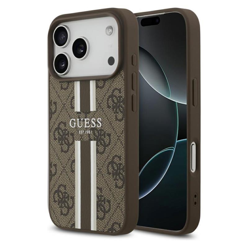 Θήκη PU Guess MagSafe Apple iPhone 18 Pro/ 17 Pro Hardcase Printed Stripes 4G Καφέ