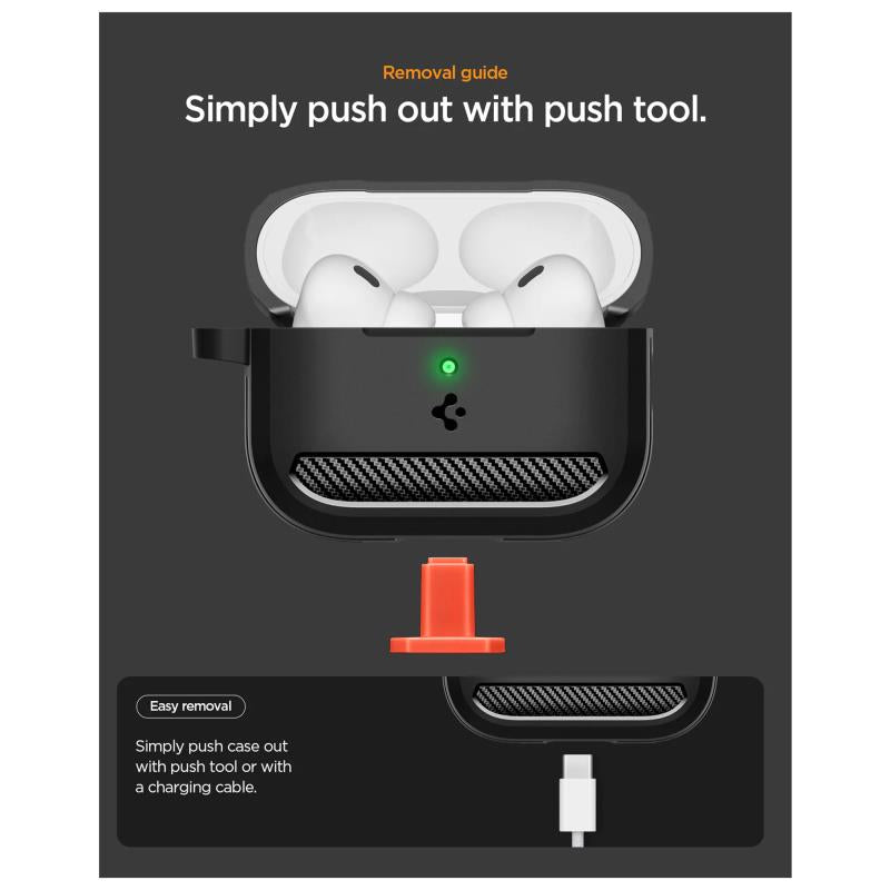 Θήκη Σιλικόνης Spigen Rugged Armor Apple AirPods Pro 3 με Γάντζο Μαύρο
