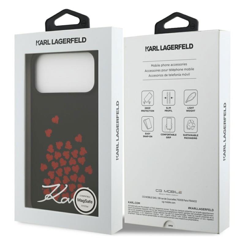 Θήκη Σιλικόνης Karl Lagerfeld Magsafe Apple iPhone 17 Pro Max Heart Sign Logo Μαύρο