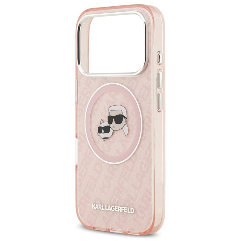 Θήκη Σιλικόνης Karl Lagerfeld Magsafe Apple iPhone 17 Pro Max Glitter Karl & Choupette Heads Ροζ