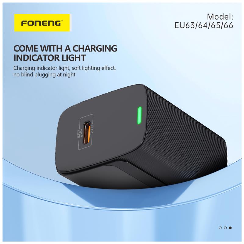 Foneng EU66 Fast Charging Travel Charger with Dual USB A & USB C PD QC 20W 3A Output White
