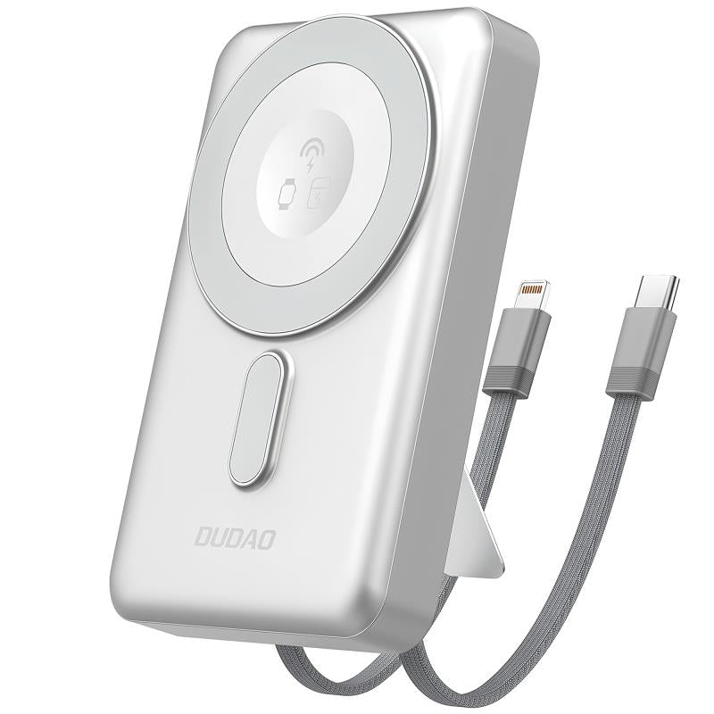 Φορτιστής Ανάγκης Dudao K29 20W 10000mAh PD QC Magnetic με 2 Ενσωματωμένα Καλώδια & Βάση Στήριξης Ασημί