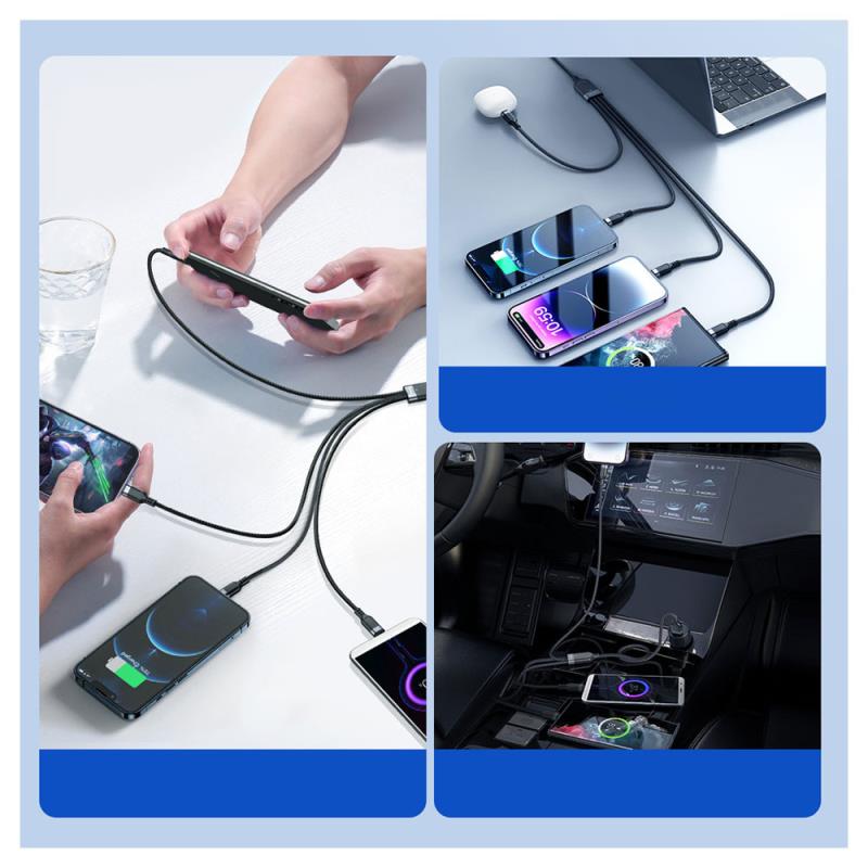 Καλώδιο Σύνδεσης USB 2.0 4 σε 1 Joyroom Braided S-1T4018A18 USB A σε Micro USB & USB C & 2xLightning 17.5W 1.2m Μαύρο