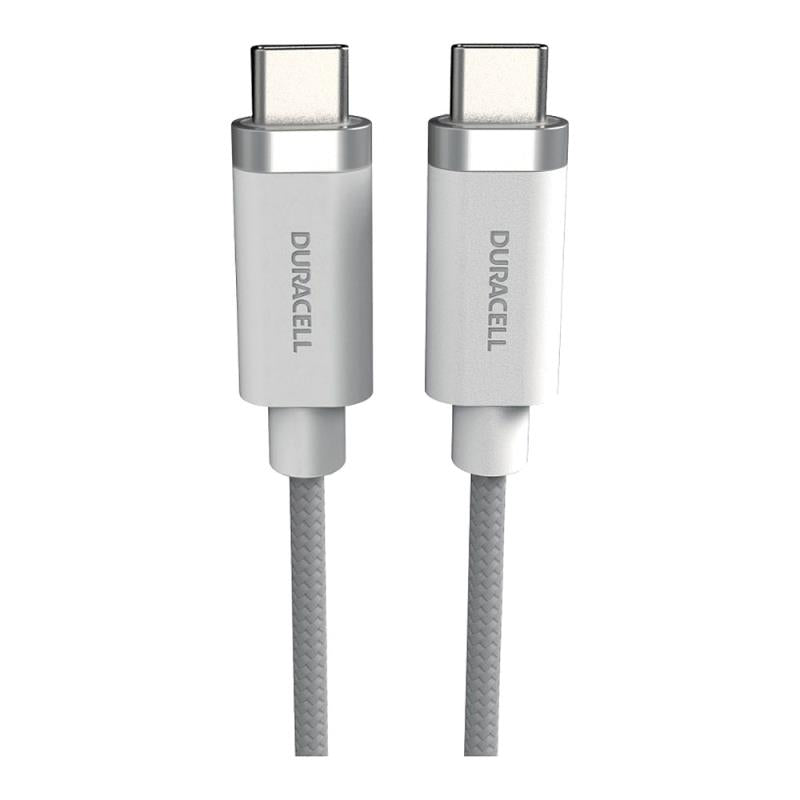 Καλώδιο Σύνδεσης USB 3.2 Duracell Braided Kevlar USB C σε USB C 60W 1m Λευκό