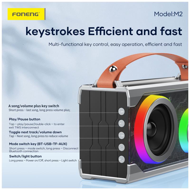 Φορητό Ηχείο Bluetooth Foneng M2 Colorful BT 5.1 5000mAh 15W Γκρι