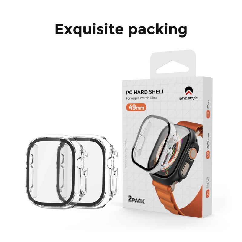Θήκη PC με Tempered Glass Ahastyle WG65 Premium Apple Watch Ultra 4/ 3/ 2/ 1 49mm Μαύρο-Διάφανο (2 τεμ.)