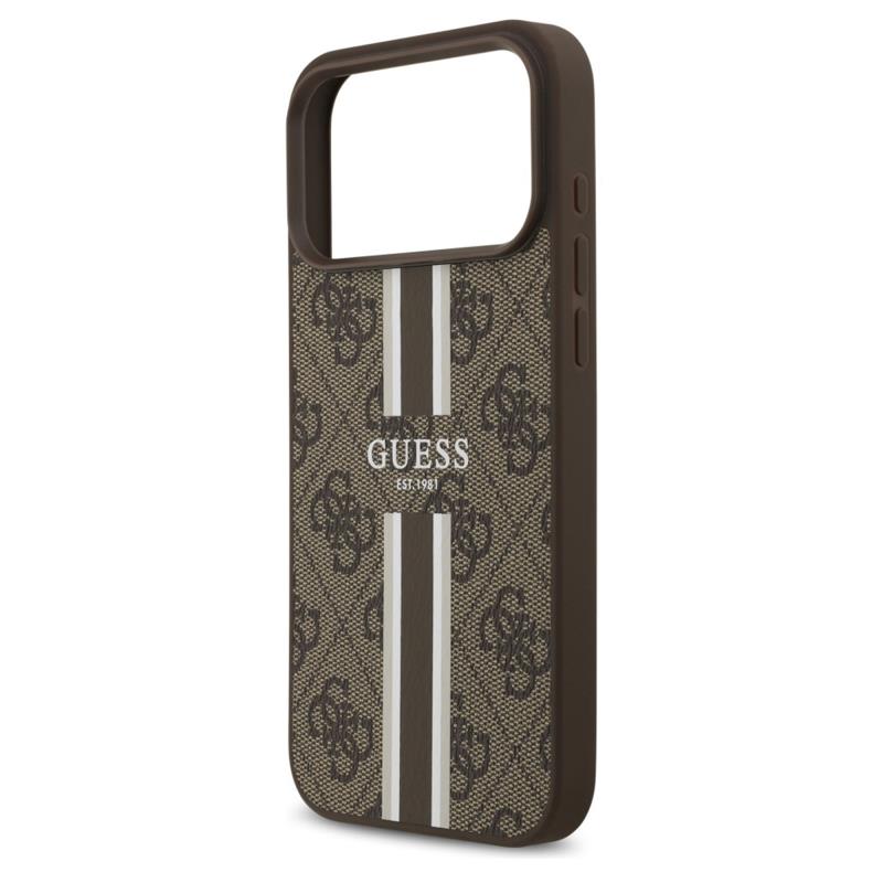 Θήκη PU Guess MagSafe Apple iPhone 17 Pro Max Hardcase Printed Stripes 4G Καφέ