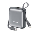Φορτιστής Ανάγκης Foneng PX115 22.5W 10000mAh PD Mini με 2 Ενσωματωμένα Καλώδια Σκούρο Γκρι