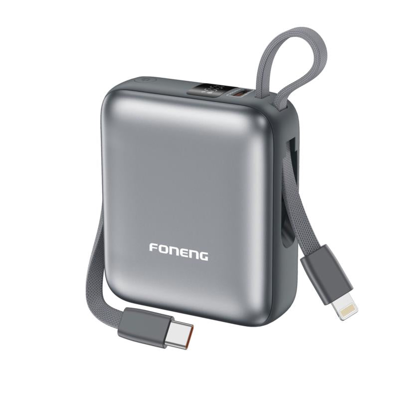 Φορτιστής Ανάγκης Foneng PX115 22.5W 10000mAh PD Mini με 2 Ενσωματωμένα Καλώδια Σκούρο Γκρι