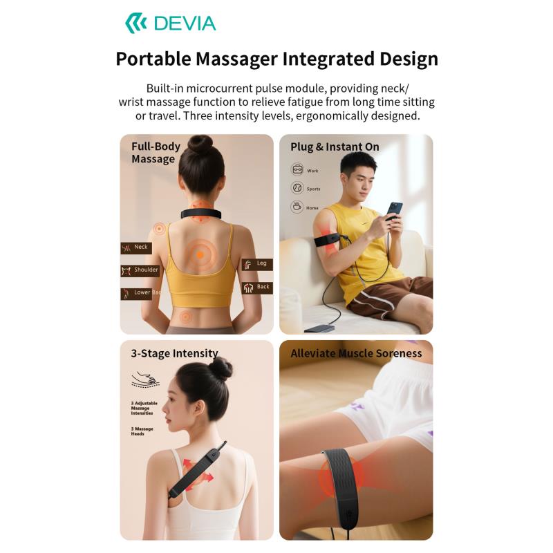 Καλώδιο Σύνδεσης USB 2.0 Massager Lanyard 3 σε 1 Braided Devia EC317 USB C σε USB C PD 100W 1.5m Ultra4 Μαύρο