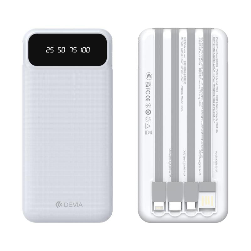 Φορτιστής Ανάγκης Devia EP189 10W 10000mAh με 4 Ενσωματωμένα Καλώδια Kintone Λευκό