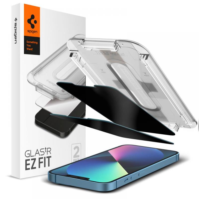 Tempered Glass Full Face Spigen Glas.tR EZ-FIT Privacy Apple iPhone 13/ 13 Pro/ 14/ 16e (2 τεμ.)