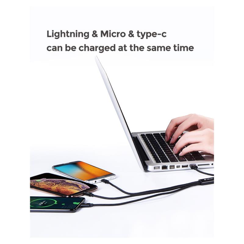 Καλώδιο Σύνδεσης USB 2.0 Devia EC048 Braided 3 σε 1 USB A σε Micro USB & USB C & Lightning 15W 1.2m Gracious Μαύρο