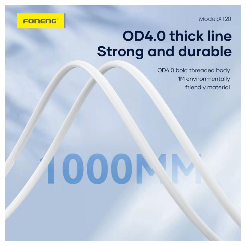 Καλώδιο Σύνδεσης USB 2.0 Foneng X120 Silicone USB C σε USB C 100W 1m Λευκό