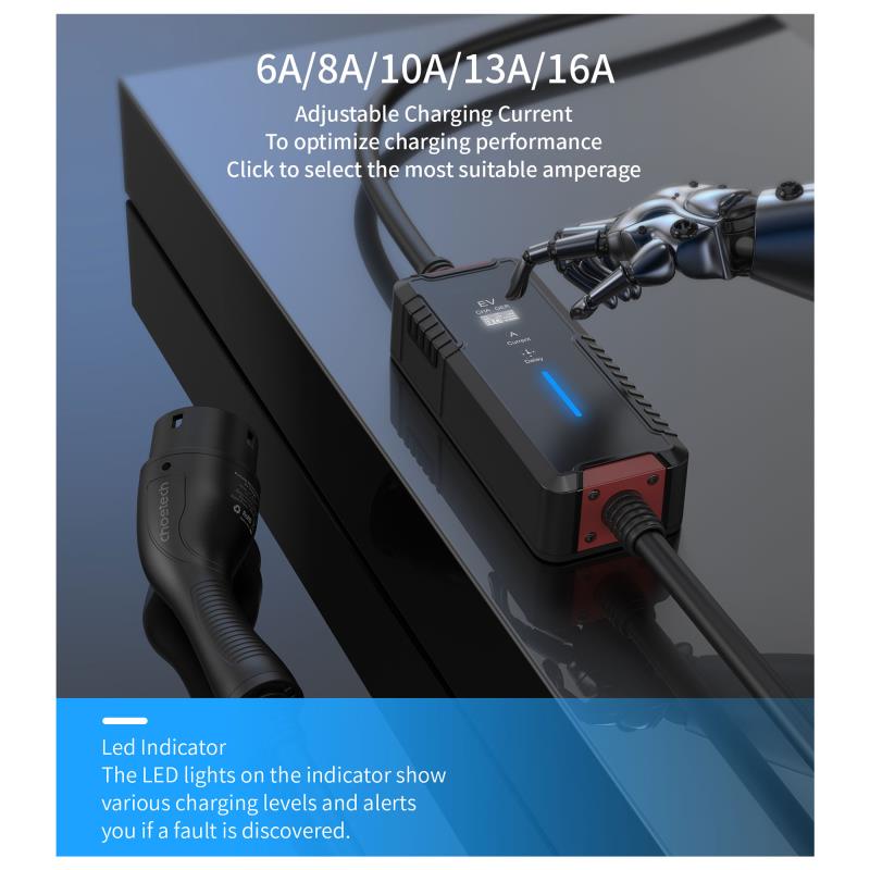 Φορητός Σταθμός Φόρτισης Αυτοκινήτου EV Choetech ACG16 3.5KW/ 240V/ 16A με Καλώδιο Type 2 - Shuko & Οθόνη LED Μαύρο