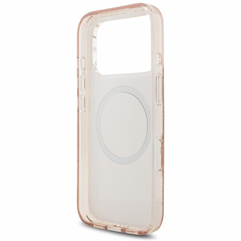 Θήκη PU/ Silicon Guess Magsafe Apple iPhone 18 Pro/ 17 Pro IML Flowers με Pearl Strap Ροζ