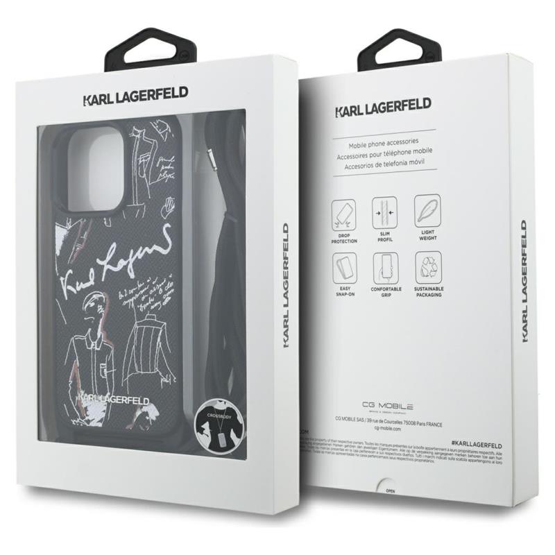 Θήκη Δερμάτινη Karl Lagerfeld Magsafe Apple iPhone 16 Pro Max Saffiano Crossbody Μαύρο