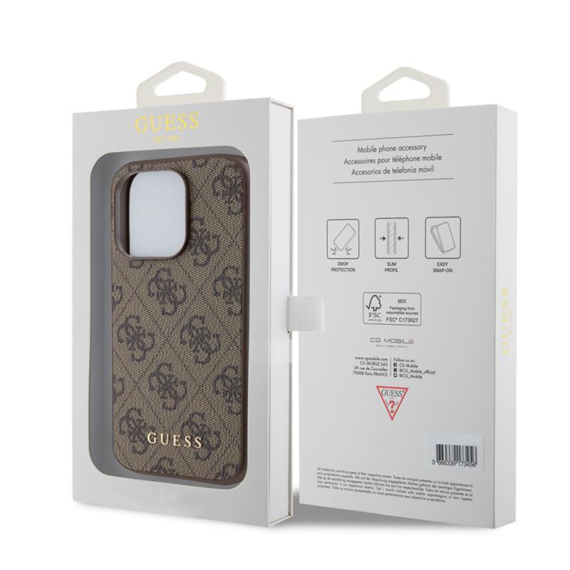 Θήκη PU Guess Apple iPhone 15 Pro Hardcase Metal Gold Logo 4G Καφέ
