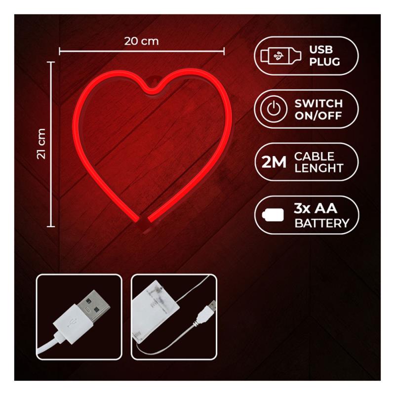 Neon LED Forever Light LNEO7 HEART (USB/Μπαταρίας & On/Off) Κόκκινο