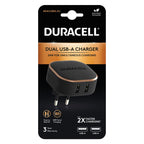 Φορτιστής Ταξιδίου Duracell με Διπλή Έξοδο 2xUSB A 24W 4.8A Μαύρο