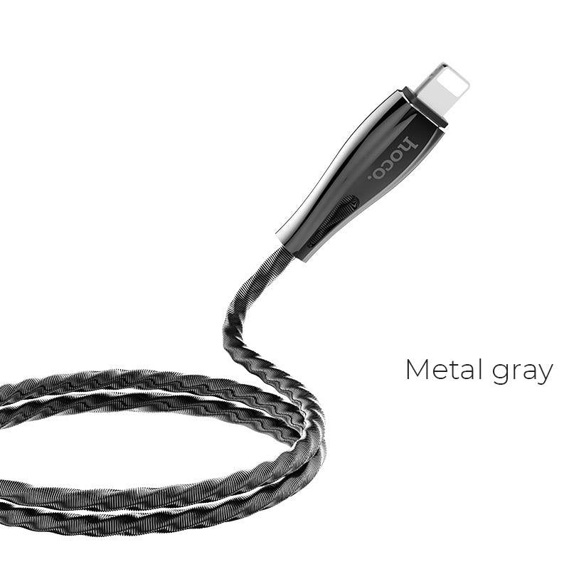 HOCO U56 METAL ARMOR ΜΕΤΑΛΛΙΚΟ ΚΑΛΩΔΙΟ LIGHTNING ΦΟΡΤΙΣΗΣ &amp; DATA 1.2m, ΓΚΡΙ