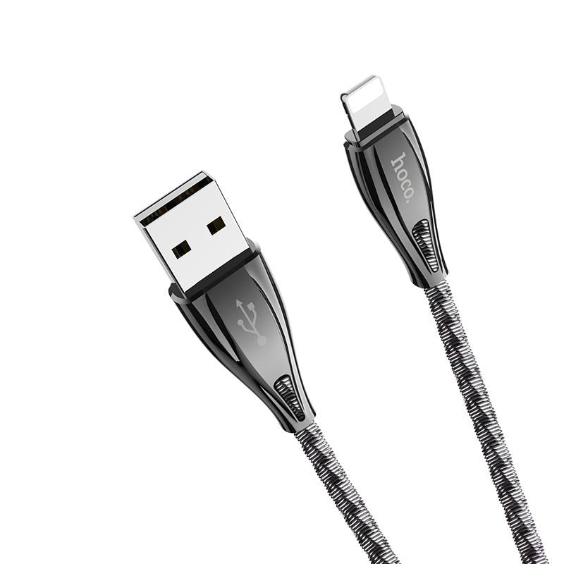 HOCO U56 METAL ARMOR ΜΕΤΑΛΛΙΚΟ ΚΑΛΩΔΙΟ LIGHTNING ΦΟΡΤΙΣΗΣ &amp; DATA 1.2m, ΓΚΡΙ
