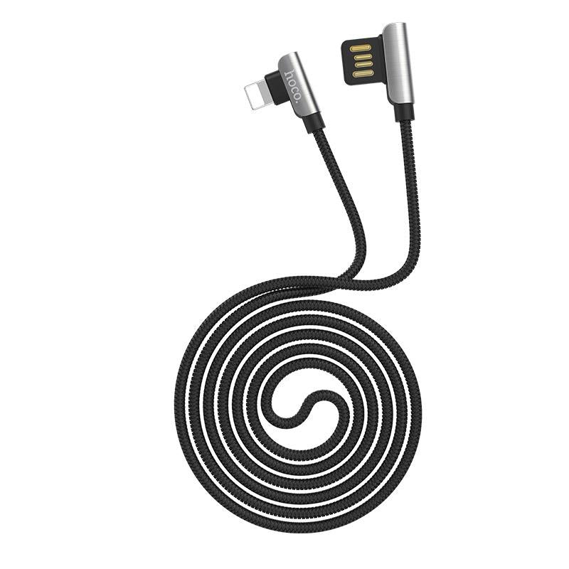 HOCO U42 EXQUISITE STEEL ΜΕΤΑΛΛΙΚΟ ΚΑΛΩΔΙΟ LIGHTNING ΦΟΡΤΙΣΗΣ &amp; DATA 1.2m, ΜΑΥΡΟ