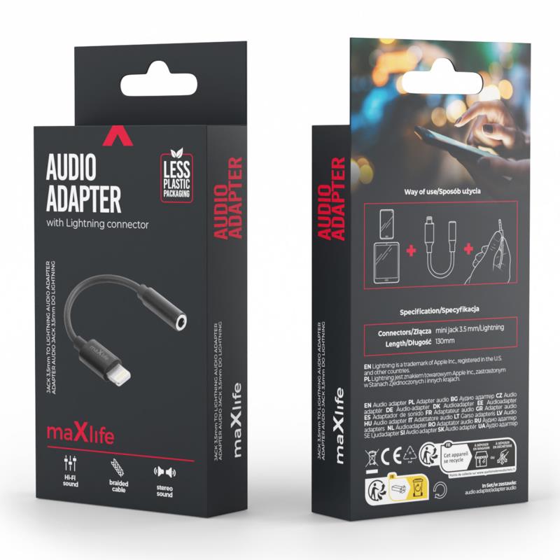 Αντάπτορας Maxlife MXJL-02 3.5mm Θηλυκό σε Lightning Αρσενικό Μαύρο