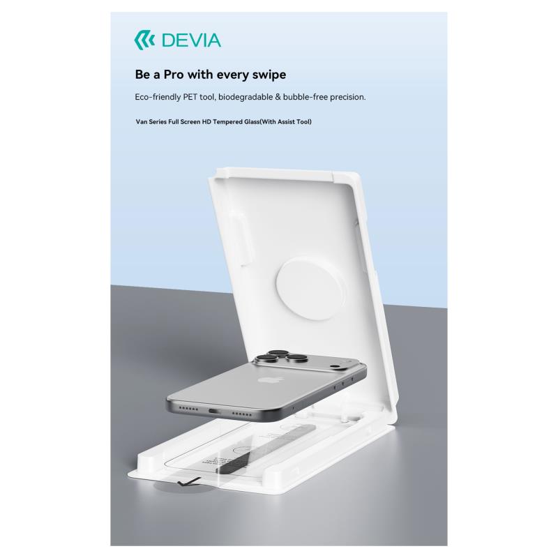 Tempered Glass Full Face HD Devia Apple iPhone 17 Pro Max με Βοηθητικό Εργαλείο Van Μαύρο (1 τεμ.)