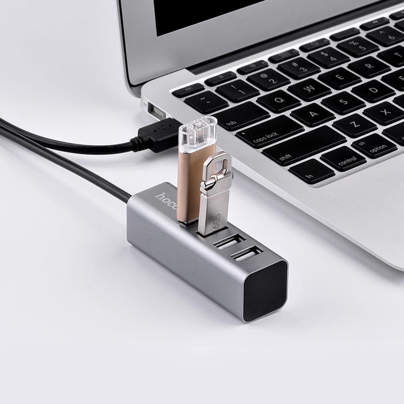 HOCO USB HUB 2.0, 4 PORT, ΚΑΙ ΦΟΡΤΙΣΗ, HB1, ΑΝΘΡΑΚΙ