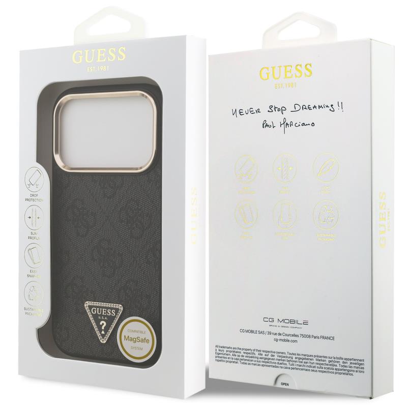 Θήκη PU Guess MagSafe Apple iPhone 18 Pro/ 17 Pro Leather Diamond Triangle 4G Μαύρο